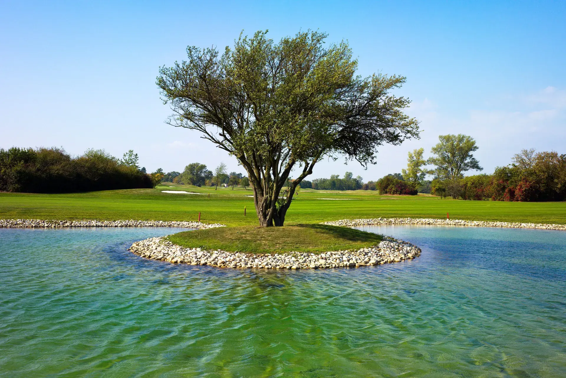 Lake and tree island beside the nine-hole Diamond Park Course