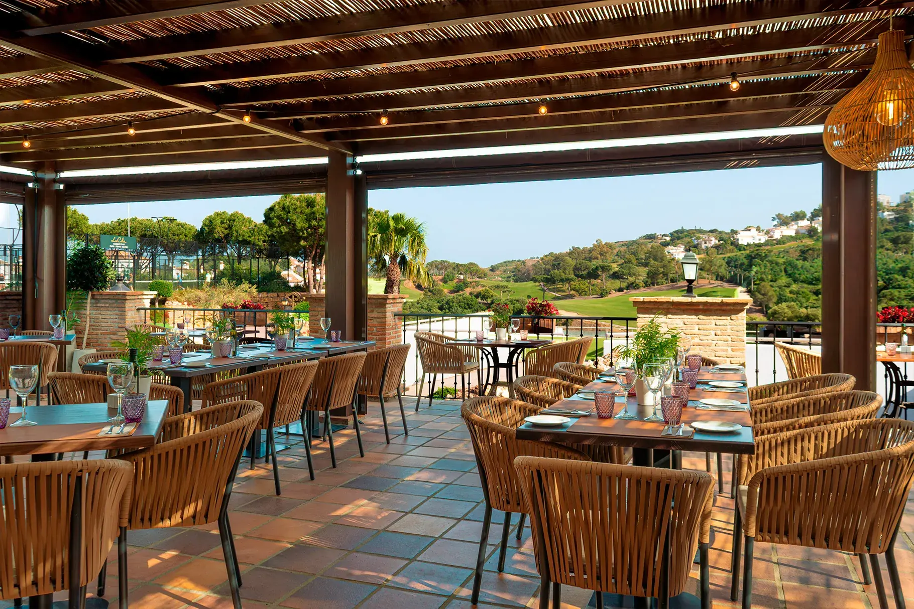 The Steakhouse terrace overlooking the courses at La Cala Resort